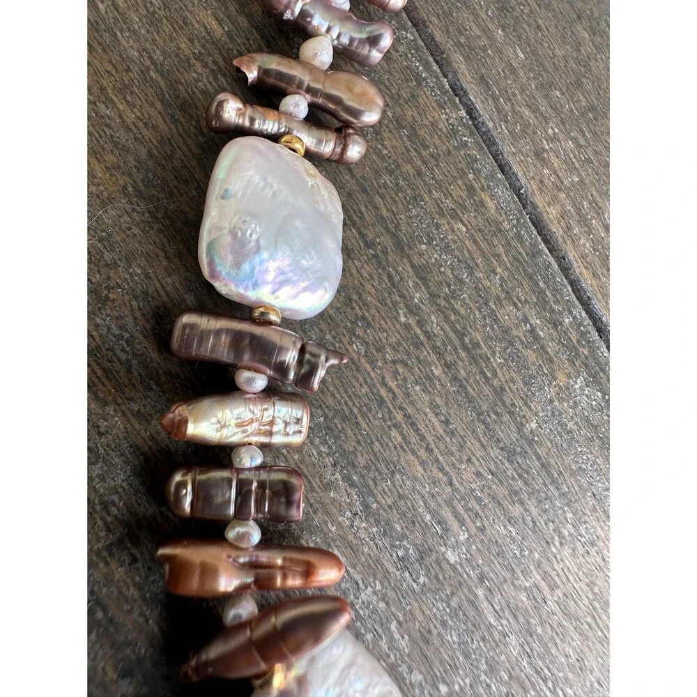 Handmade Freshwater Pearl Necklace: Biwa Stick and Square White Pearls